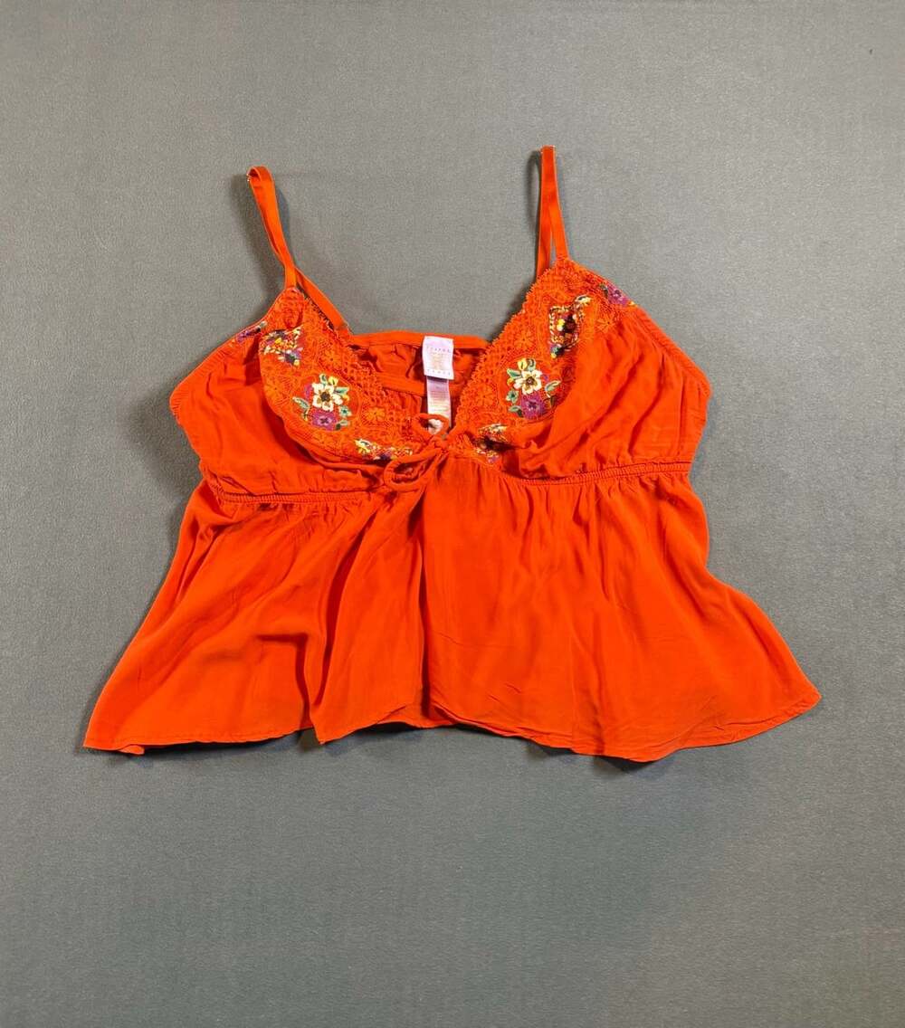 Savage X Fenty Camisole Size 2X Orange Floral Lace Tie Front Tank Top